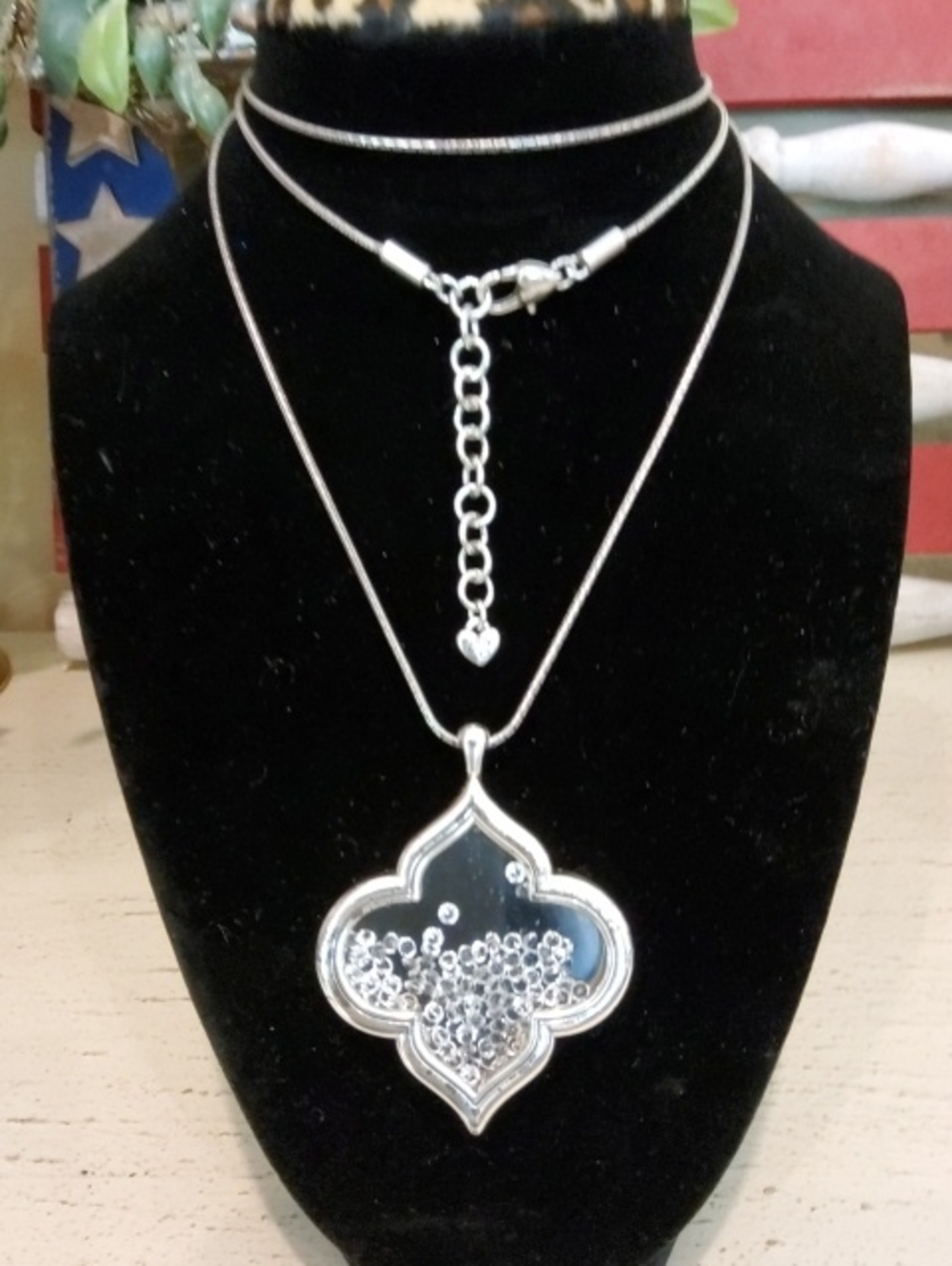 Brighton Silver Quatrefoil Pendant With Floating Crystals Necklace 36"